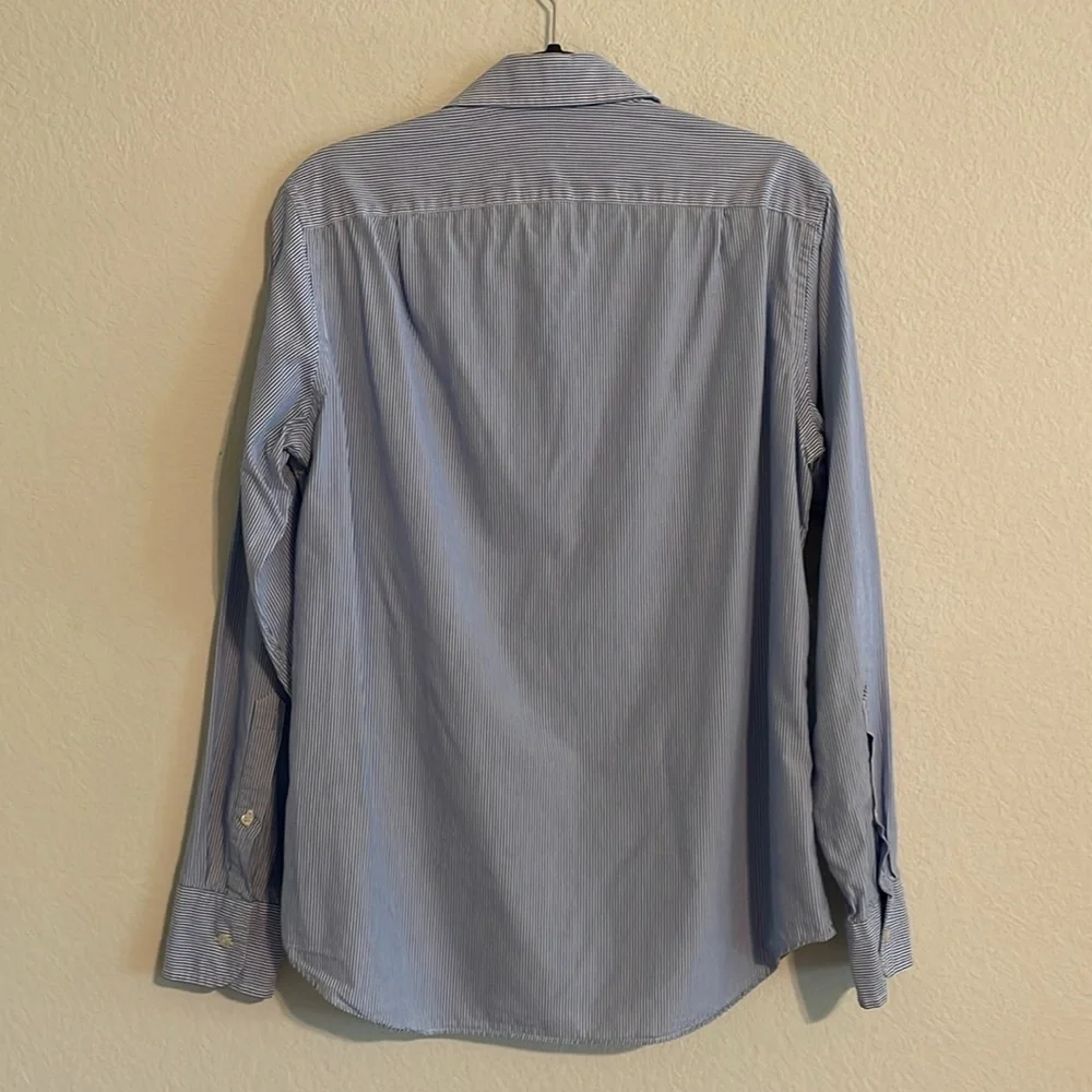 J. Crew Men Light Blue Pinstripe 100% Cotton Button Front Shirt Vintage Classic